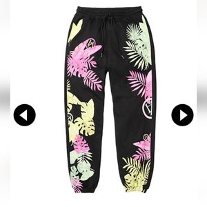 NYFW Izayla xs  joggers black with floral leaves black fashion council